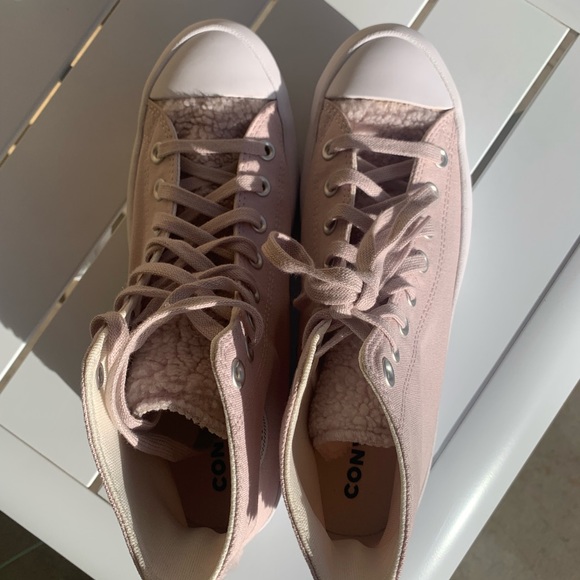 Converse blush pink platform canvas and faux shearling size 10 - Picture 9 of 14
